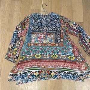 Johnny Was Colorful Geometric Print Blouse